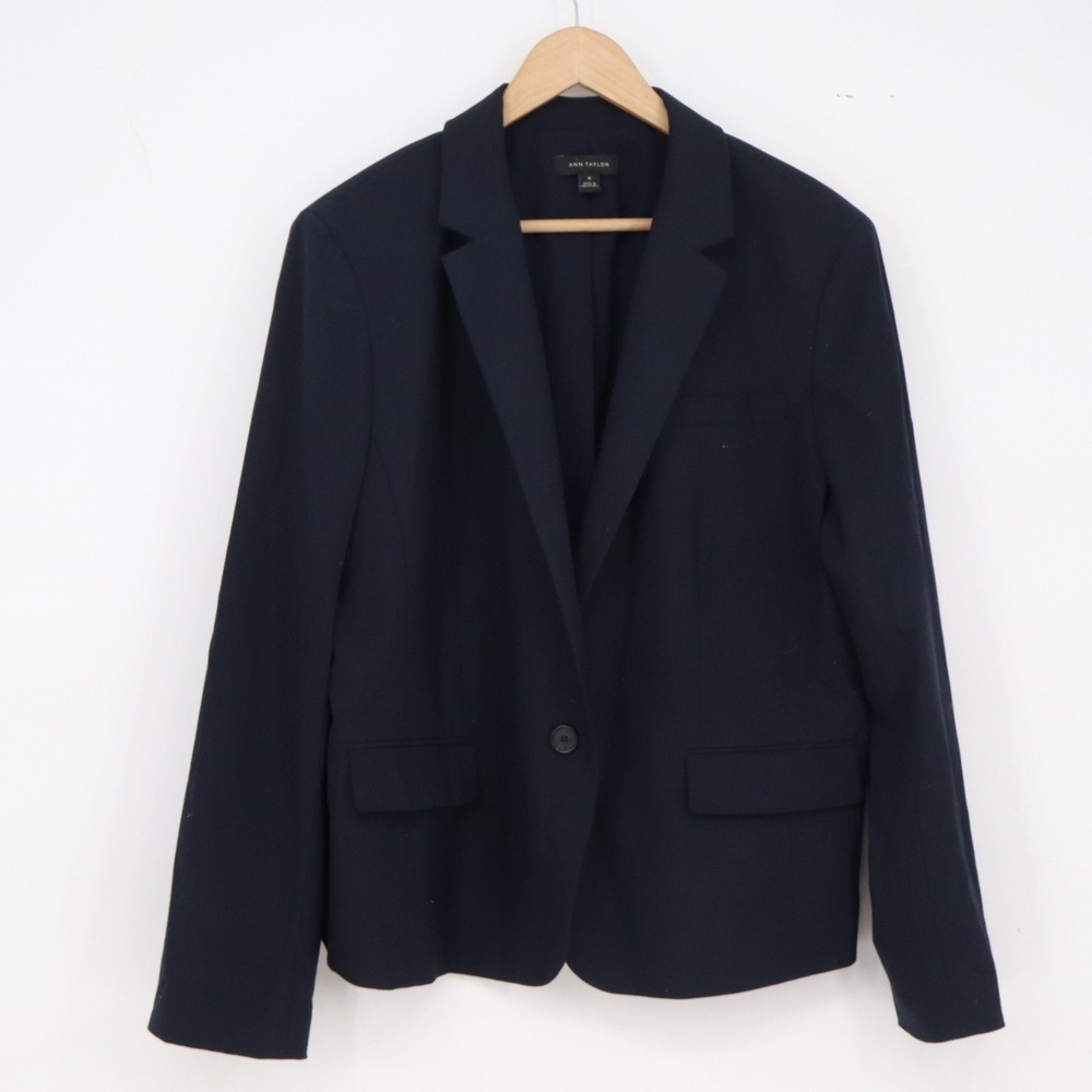 Ann Taylor Blazer Womens 18 Professional Navy Blue Single Button Good